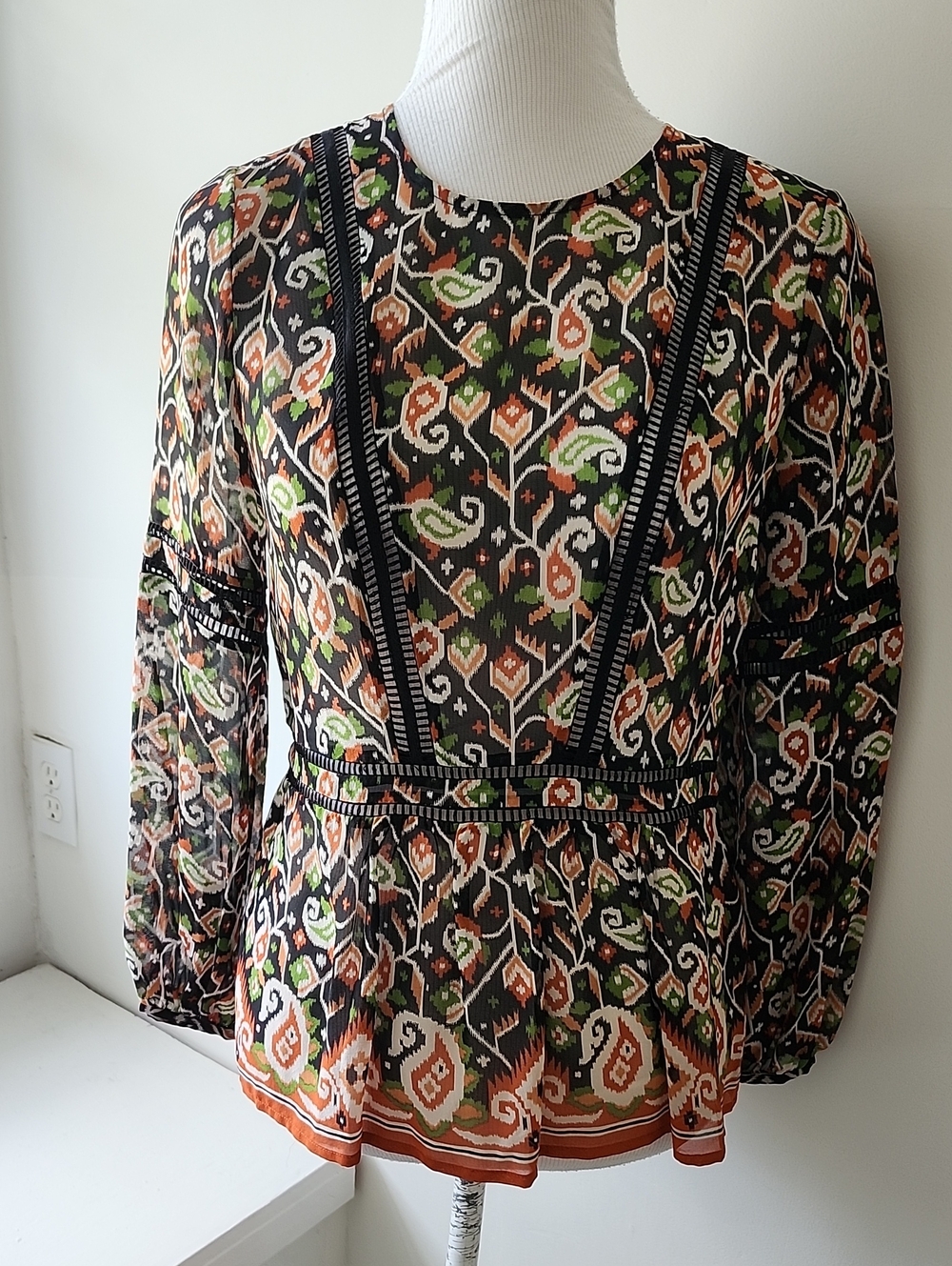 Veronica Beard Cabo Silk Peplum top Blouse Size 4 Fall Colors